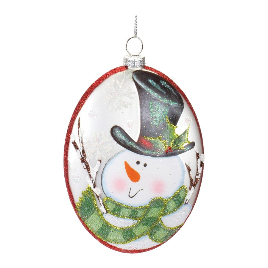 Melrose Glass Snowman Disc Ornament, Set of 12, Red/White/Green - 86621DS