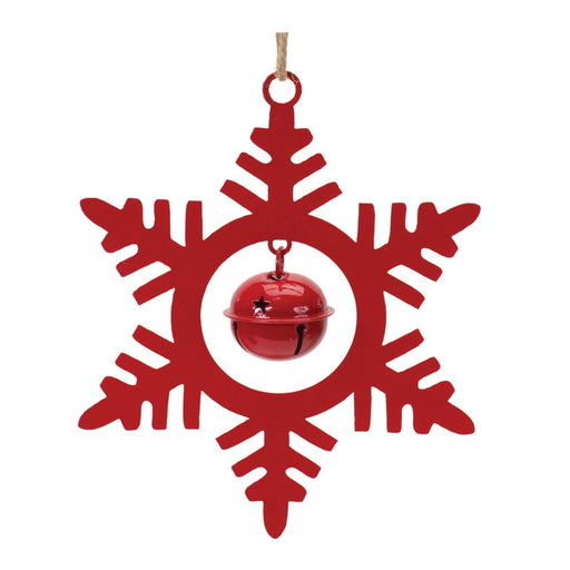 Melrose International Metal Snowflake/Bell Ornament, Set of 12, Red - 86622DS