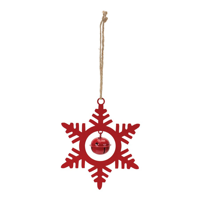 Melrose International Metal Snowflake/Bell Ornament, Set of 12, Red