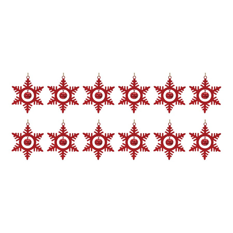 Melrose International Metal Snowflake/Bell Ornament, Set of 12, Red