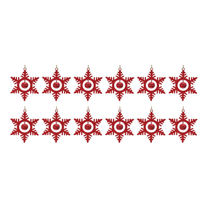 Melrose International Metal Snowflake/Bell Ornament, Set of 12, Red