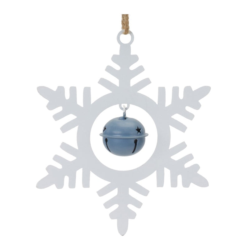 Melrose Metal Snowflake/Bell Ornament, Set of 12, White/Blue - 86623DS