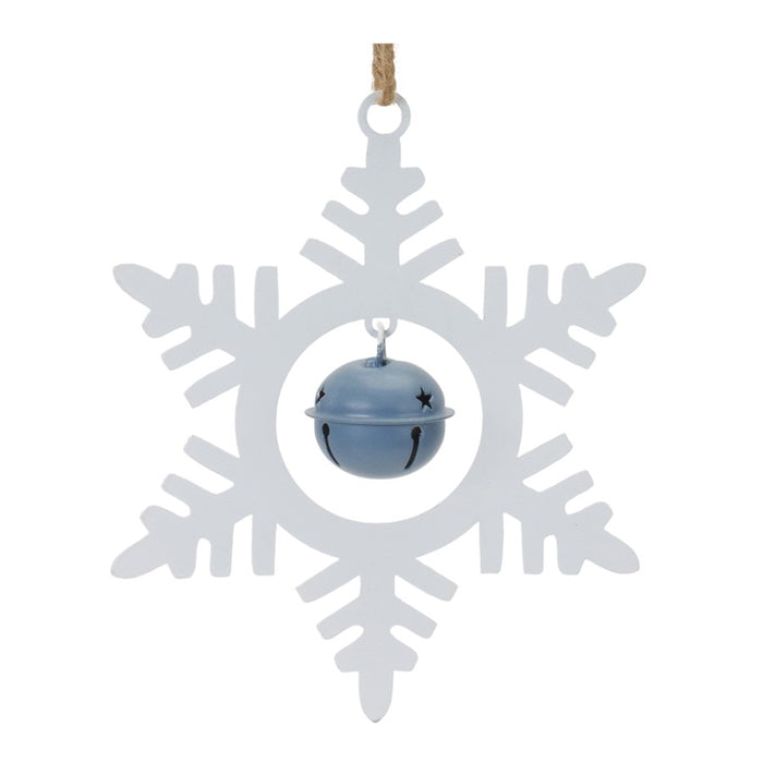 Melrose Metal Snowflake/Bell Ornament, Set of 12, White/Blue - 86623DS