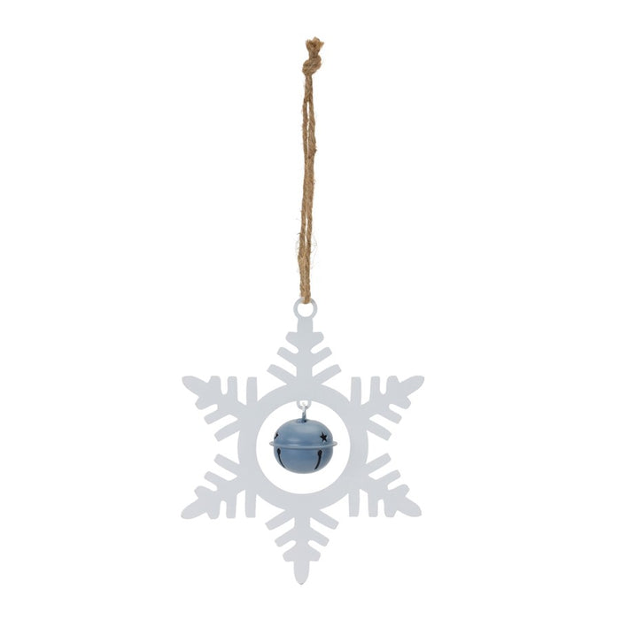 Melrose Metal Snowflake/Bell Ornament, Set of 12, White/Blue