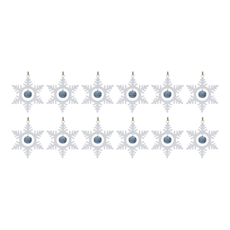 Melrose Metal Snowflake/Bell Ornament, Set of 12, White/Blue