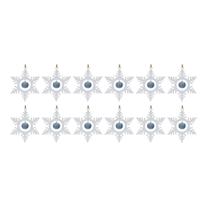 Melrose Metal Snowflake/Bell Ornament, Set of 12, White/Blue