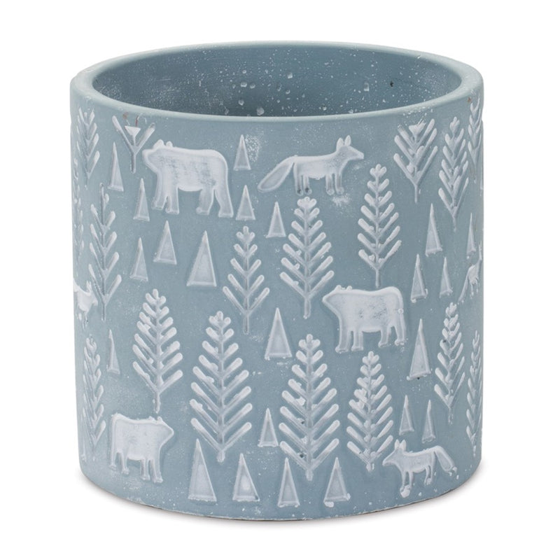 Melrose Woodland Winter Stone Planter, Set of 2, Blue/White