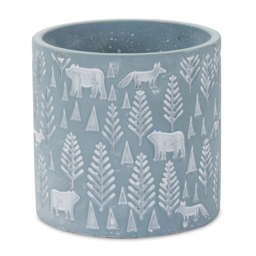 Melrose Woodland Winter Stone Planter, Set of 2, Blue/White