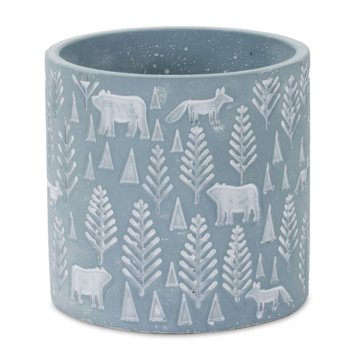 Melrose Woodland Winter Stone Planter, Set of 2, Blue/White