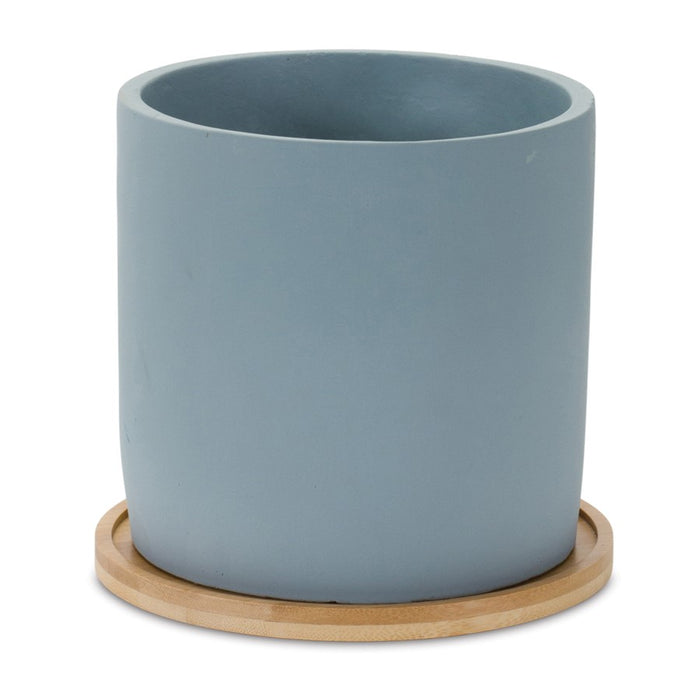 Melrose International Stone Planter/Wood Plate, Set of 2, Blue/Brown