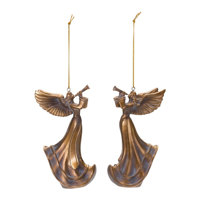 Melrose International Bronze Trumpet Angel Ornament, Set of 6