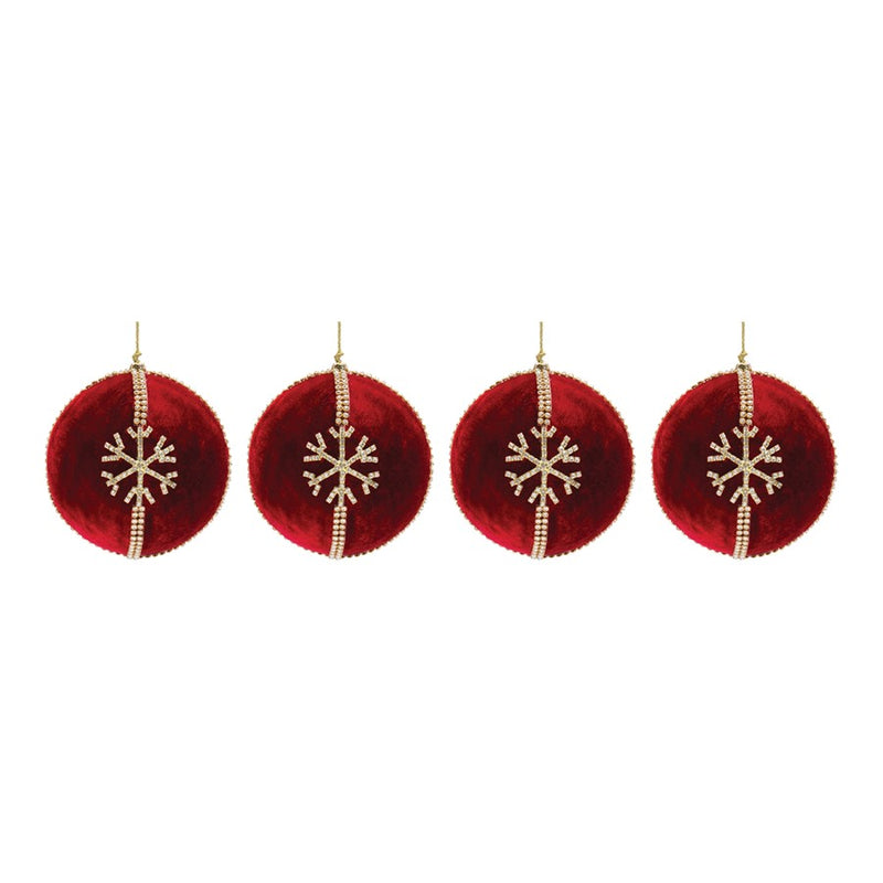 Melrose Jeweled Snowflake Ball Ornament, Set of 4, Red/Gold