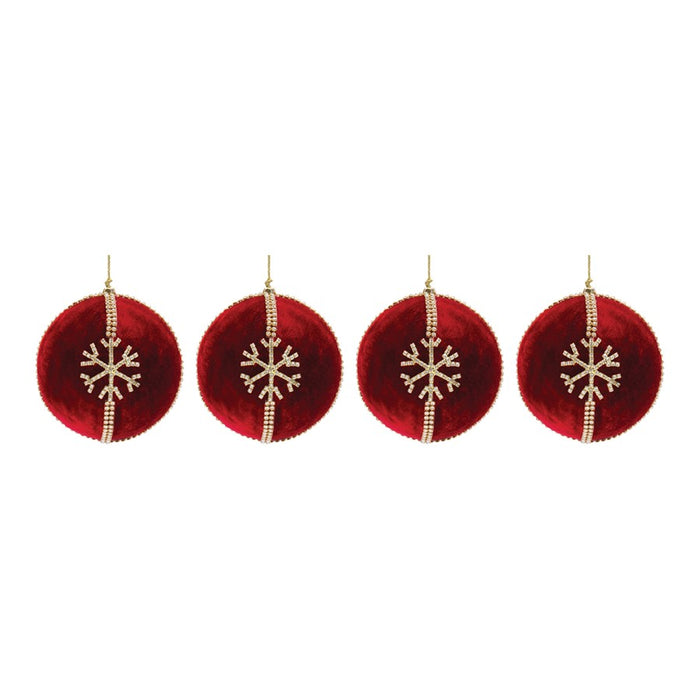 Melrose Jeweled Snowflake Ball Ornament, Set of 4, Red/Gold
