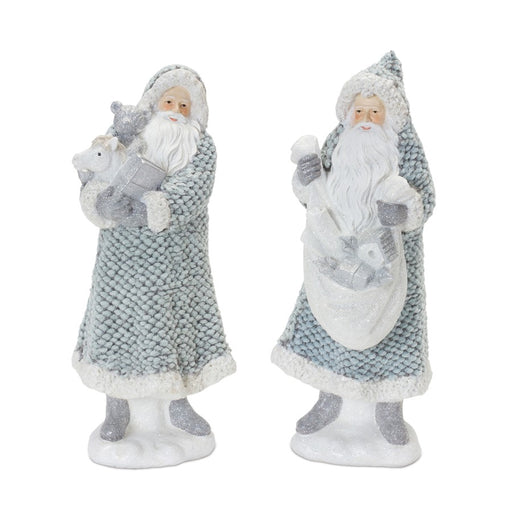 Melrose Int. Santa/Sweater Coat Figurine, Set of 2, Blue/White - 86652DS