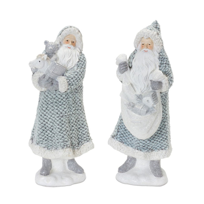Melrose Int. Santa/Sweater Coat Figurine, Set of 2, Blue/White - 86652DS