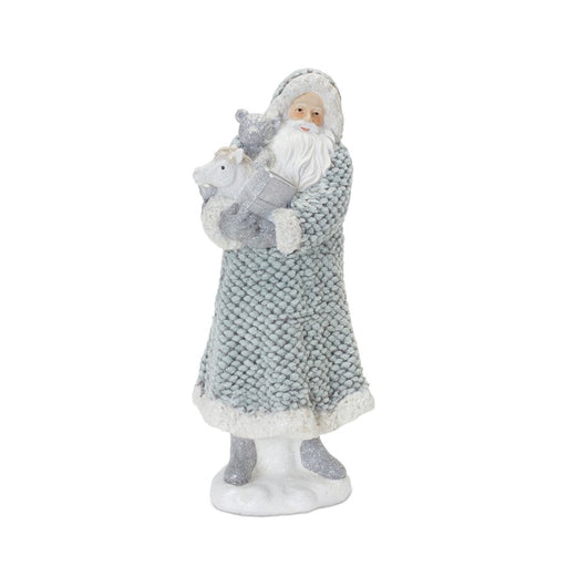 Melrose Int. Santa/Sweater Coat Figurine, Set of 2, Blue/White