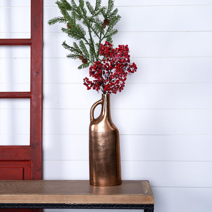 Melrose International Copper Metal Bottle Vase 12"H, CoppeRed
