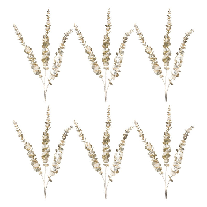 Melrose International Glittered Eucalyptus Spray, Set of 6, Champagne