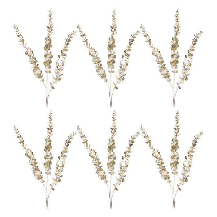Melrose International Glittered Eucalyptus Spray, Set of 6, Champagne