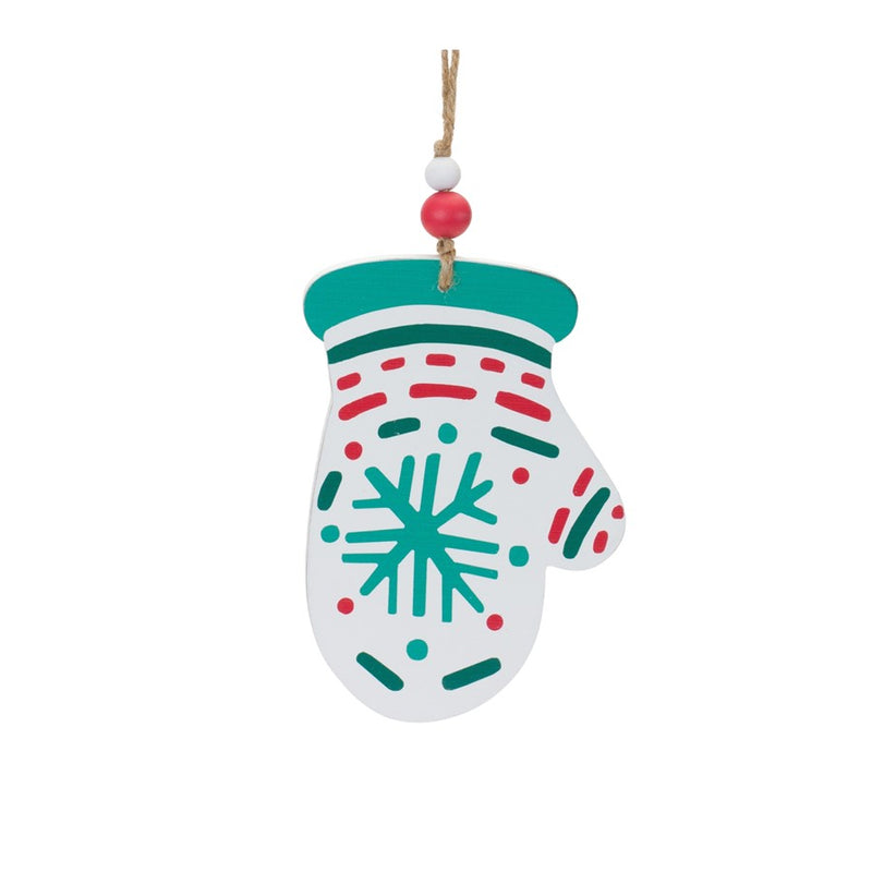 Melrose Wood Mitten/Stocking Ornaments, Set of 12, Green/Red/White