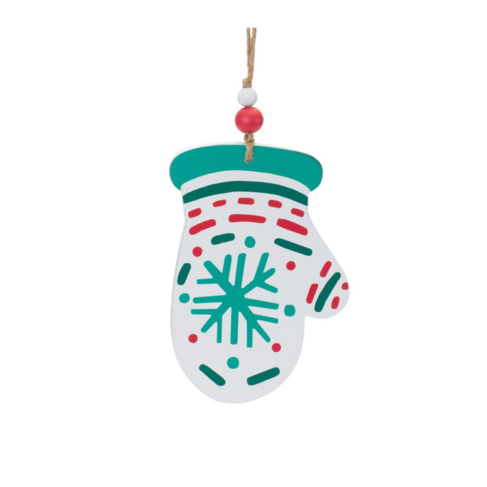 Melrose Wood Mitten/Stocking Ornaments, Set of 12, Green/Red/White