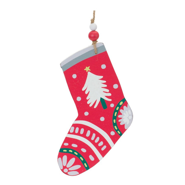 Melrose Wood Mitten/Stocking Ornaments, Set of 12, Green/Red/White