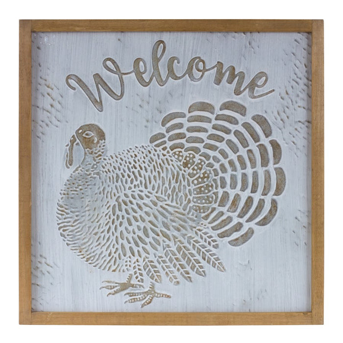 Melrose International Metal Welcome Turkey Sign 20"SQ, Brown/White - 86661DS