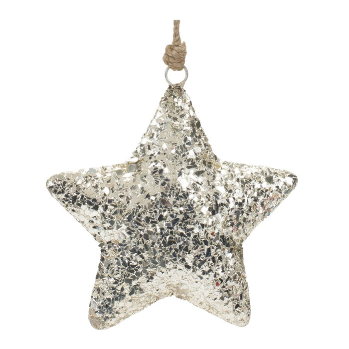 Melrose International Mosaic Metal Star Ornament, Set of 4, Silver - 86665DS