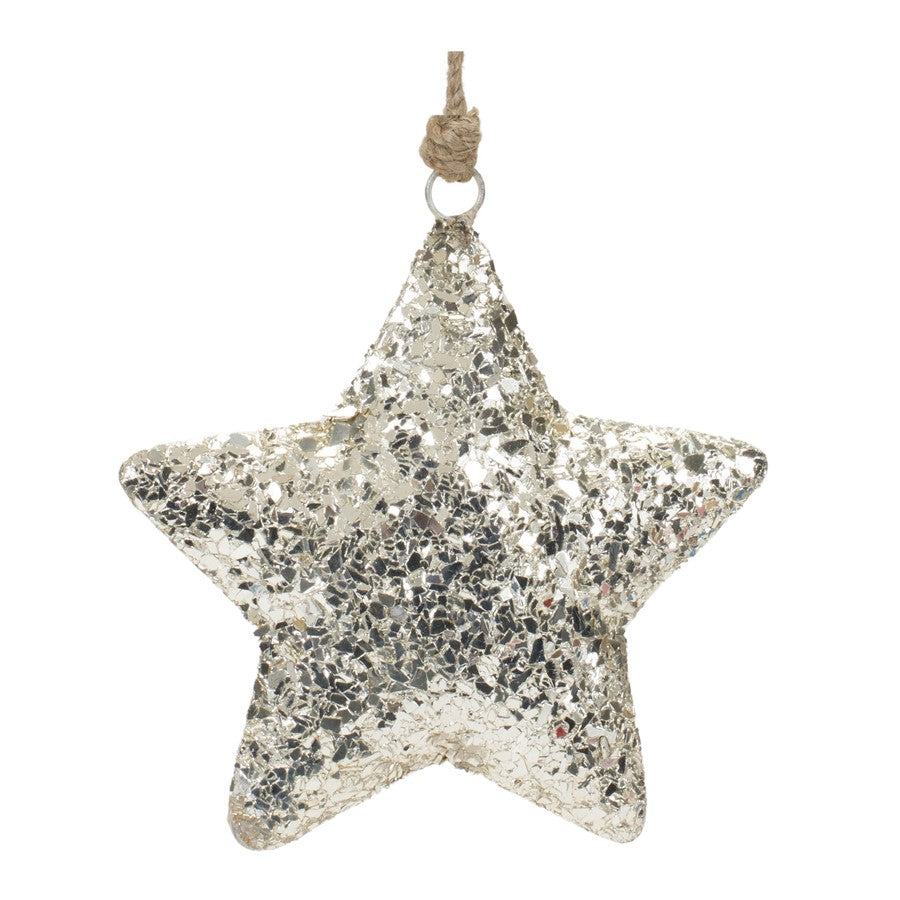 Melrose International Mosaic Metal Star Ornament, Set of 4, Silver - 86665DS