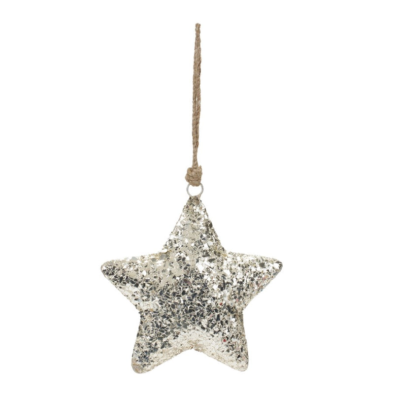 Melrose International Mosaic Metal Star Ornament, Set of 4, Silver