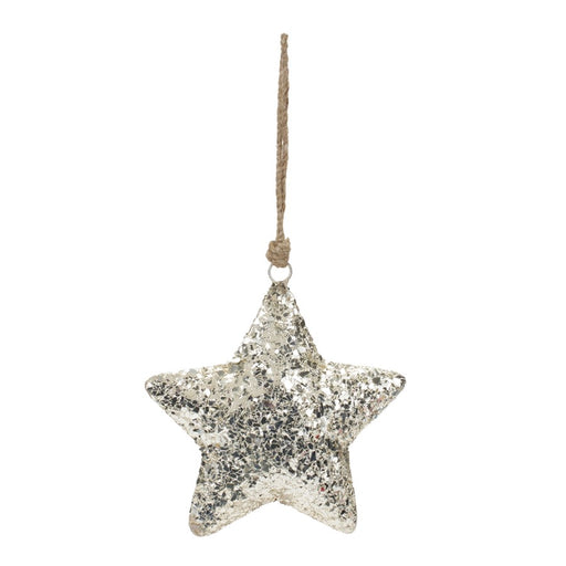 Melrose International Mosaic Metal Star Ornament, Set of 4, Silver