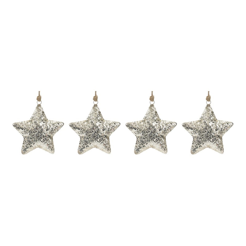 Melrose International Mosaic Metal Star Ornament, Set of 4, Silver