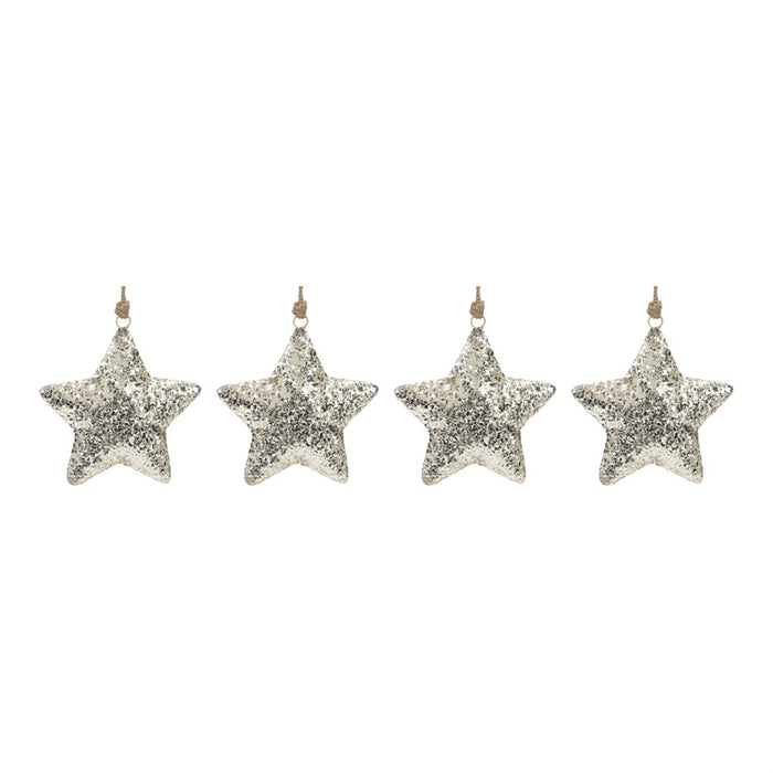 Melrose International Mosaic Metal Star Ornament, Set of 4, Silver