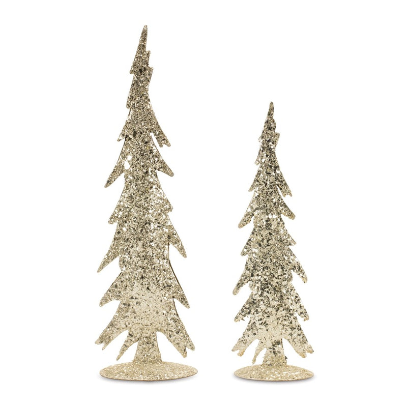 Melrose International Gold Mosaic Glass Pine Tree, Set of 2, Silver - 86666DS