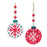 Melrose Wood Beaded Snowflake Ornament, Set of 12, Red/White/Green - 86667DS