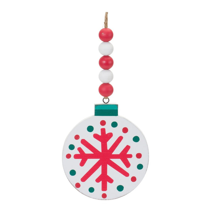Melrose Wood Beaded Snowflake Ornament, Set of 12, Red/White/Green