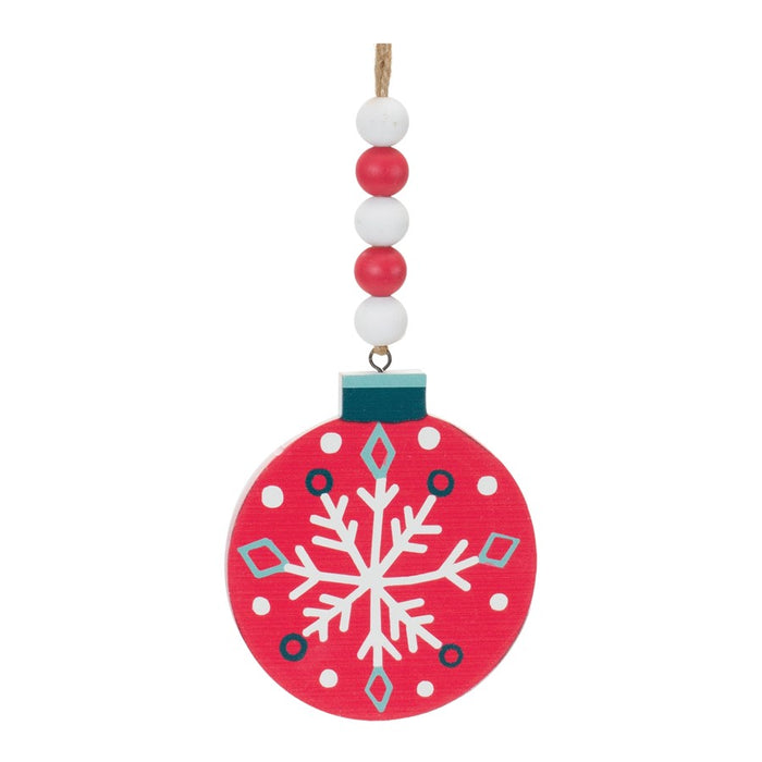 Melrose Wood Beaded Snowflake Ornament, Set of 12, Red/White/Green