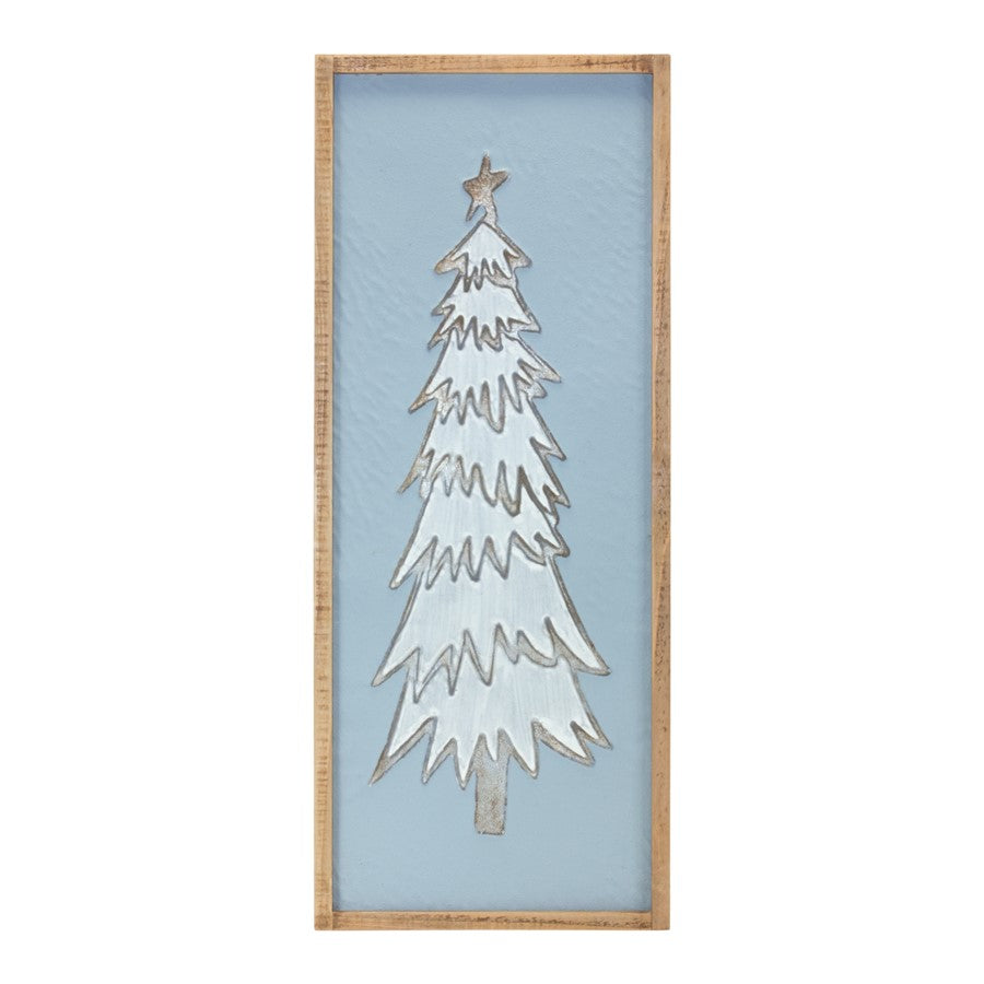 Melrose Framed Pine Tree Wall Decor 26.75"H, Blue/Brown/White - 86672DS