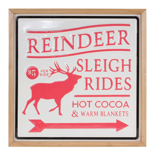 Melrose International Reindeer Rides Wall Sign 15.5"SQ, Red/White - 86677DS