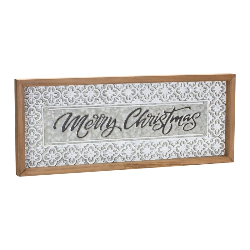 Melrose Ornate Metal Merry Christmas Sign 19.75"L, White/Silver - 86680DS