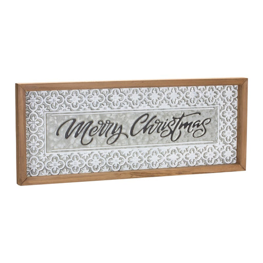 Melrose Ornate Metal Merry Christmas Sign 19.75"L, White/Silver - 86680DS