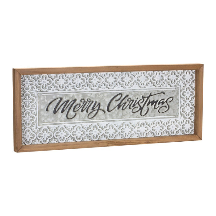 Melrose Ornate Metal Merry Christmas Sign 19.75"L, White/Silver - 86680DS