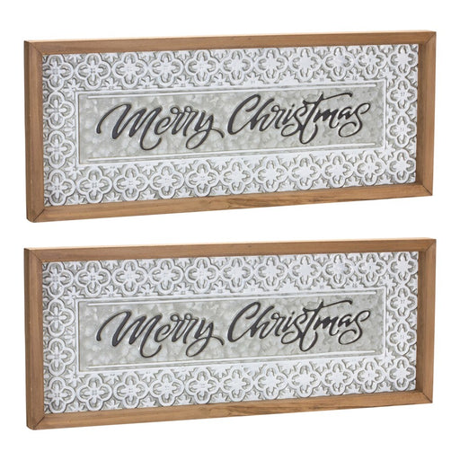 Melrose Ornate Metal Merry Christmas Sign 19.75"L, White/Silver
