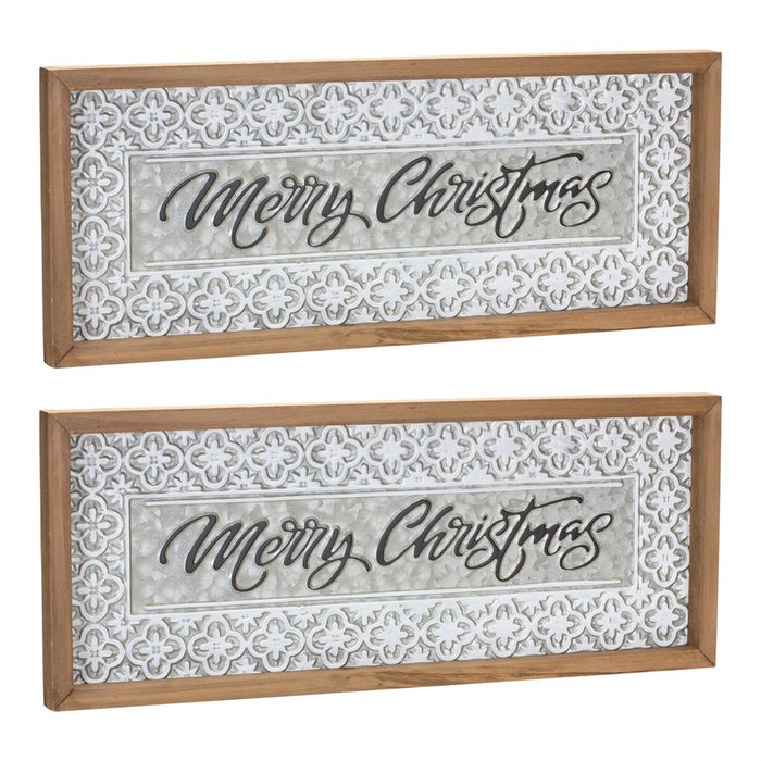 Melrose Ornate Metal Merry Christmas Sign 19.75"L, White/Silver