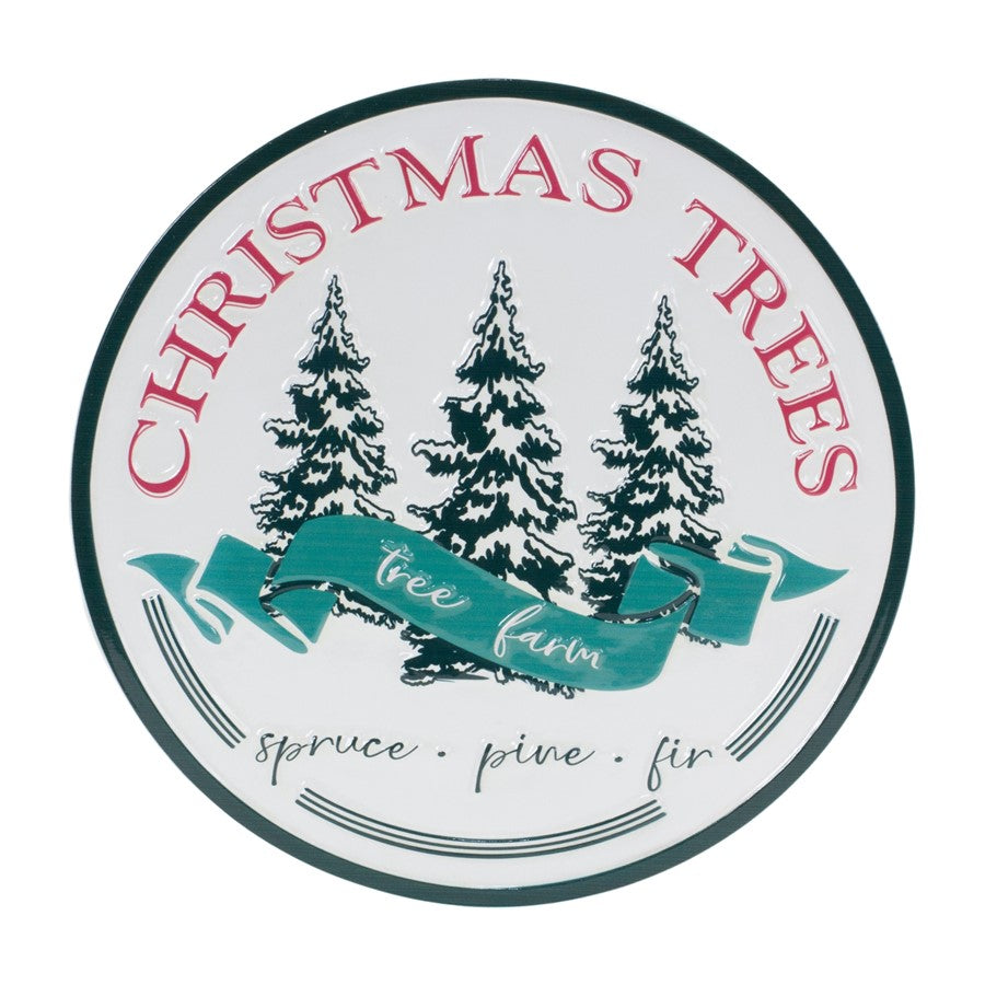 Melrose International Christmas Tree Farm Sign 14"D, White/Red/Green - 86686DS