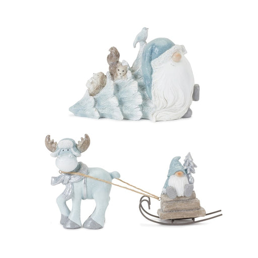 Melrose Gnome/Woodland Animals Figurine, Set of 2, Blue/White - 86698DS
