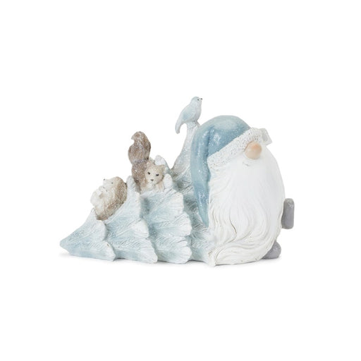 Melrose Gnome/Woodland Animals Figurine, Set of 2, Blue/White