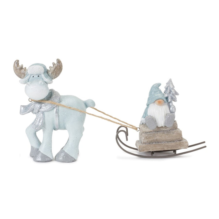 Melrose Gnome/Woodland Animals Figurine, Set of 2, Blue/White