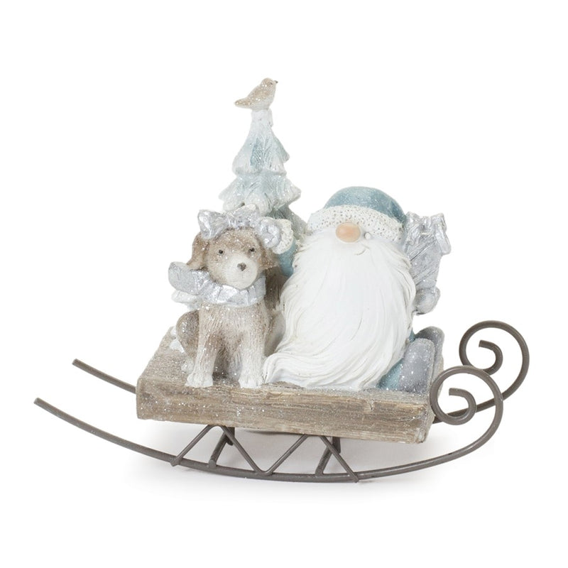 Melrose International Gnome on Sled Figurine, Set of 2, Blue/Brown