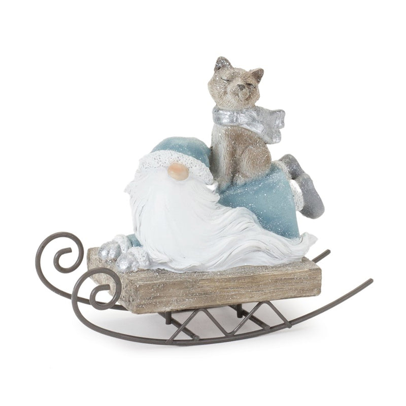 Melrose International Gnome on Sled Figurine, Set of 2, Blue/Brown